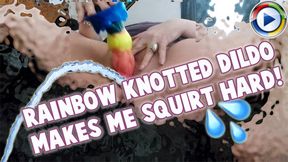 Watch my belly jiggle while I make myself squirt hard! Jiggle, big belly, BBW, MILF, masturbate, rainbow dildo, knotted dildo, squirt, orgasm, shaking, moaning, Candice Cougar, Candyxxkitty, wmv