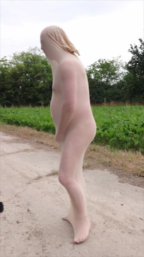 Exhibitionist with Sexy Nylon Fetish on Lonely Dirt Road