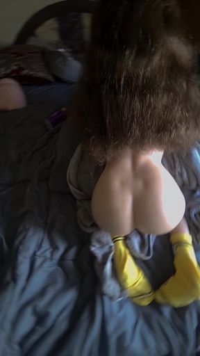Teen amateur plays with sex toys and dolls during spanking session