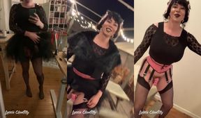 Lexxie Chantilly Halloween chastity cage flashing ladyboy stockings