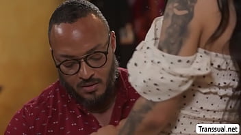 Slut stepteen TS rides black stepdads dick