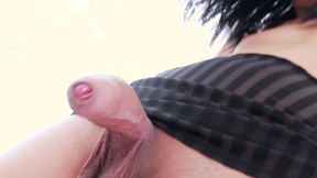 ”Alluring Asian transgender with small titties wanks & cums solo”