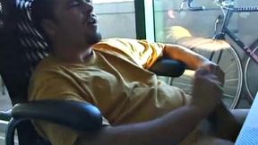 Young Tony returns for another solo session and after pulling off his pants he strokes up a hardon, while watching some porn on his computer. After beating off with determination, Tony jerks out another messy nut.