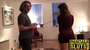 Sub girl with big boobs fucks with leash around her neck