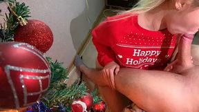Xmas Blowjob Ends with Cum in Mouth
