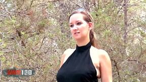 Cute young french girl with amazing huge natural boobs fucked in the woods