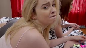 Lexi Lore and Pepper Hart are making love with their good friend, in his huge bed