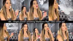 4K - Angie power smoking marlboro red 100s close up!
