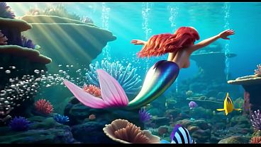 Mature Ariel explores her magical underwater grotto with long human legs