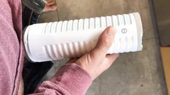 Daddy friend gifts a cock milking machine and milks his big dick