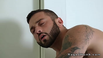 Muscular tattooed gay roommates anal fucking