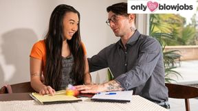 Petite Asian babe gags on Celtic Iron's big dick