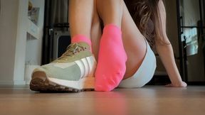 Sniff My Sweaty Pink Socks - Sneakers Off & Close Up Sock Tease