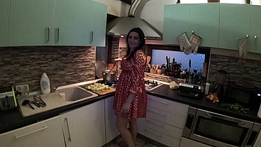 🍳 Red & Gold Dress Kitchen Play – Spanking, Blowjob, Doggy & Intense Orgasm 298