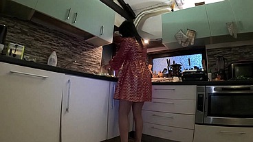 🍳 Red & Gold Dress Kitchen Play – Spanking, Blowjob, Doggy & Intense Orgasm 298