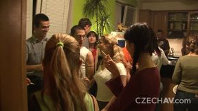Sensual angel is sucking a large penis on the sex party