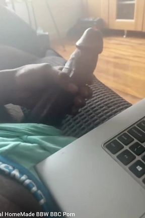 Stroking My Big Black Cock Watching Porn