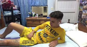 Energetic Latino twink CubaBoy wanks in his football wear, then in his underwear, and then in his own cum