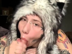 Inked cutie makes stepbro cum with blowjob and handjob