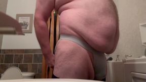 Hairy Fat Chub takes dildo and squirts through jock