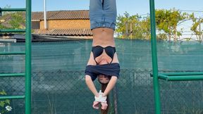 Upside down with hands tied and mouth taped (custom video)