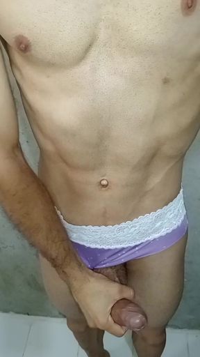 Fitness Young Man Masturbates in Pantyhose, Almost Discovered, Six Pack, Big Cock and Venoza, I Want to Give You in the Ass