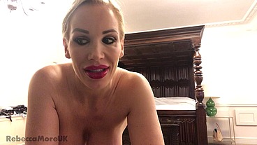 Rebecca More from Naked into a Sexy Latex Outfit Reverse Striptease