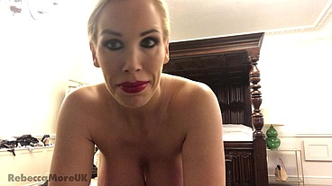 Rebecca More from Naked into a Sexy Latex Outfit Reverse Striptease