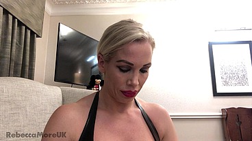 Rebecca More from Naked into a Sexy Latex Outfit Reverse Striptease