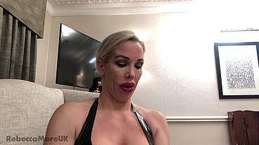 Rebecca More from Naked into a Sexy Latex Outfit Reverse Striptease