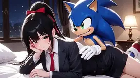 Elegant animated babe explores modern indoor setting in sexy art