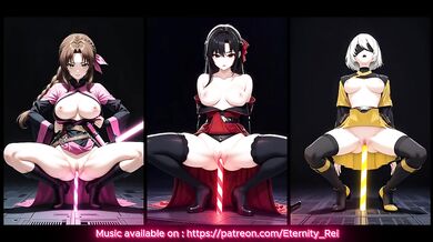 Tifa Aerith and 2B riding thicc AI pleasure bots
