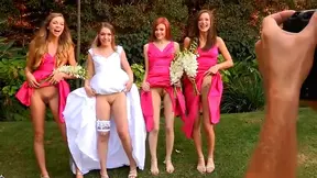 Horny Young Bride And Her Slutty Bridesmaids Flash Their Wet Pussies In A Naughty Wedding Group Shot