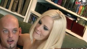 German innocent blonde teen flirts on street &mdash;  leads to 3some