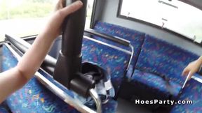 Amateur babes partying and sharing cock in a bus