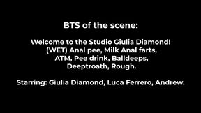 amazing bts of the scene: welcome to the studio giulia diamond! (wet) anal pee, milk anal farts, atm, pee drink, balldeeps, deeptroath, rough.