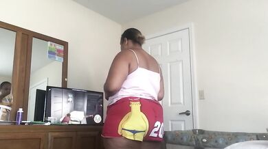 BBW thick girl plays with herself in boyshorts moaning over PS4