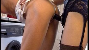 Lesbian shagging with a strapon sexy threesome as two hot blondes fuck