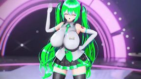hatsune miku huge boobs hentai undress dance vocaloid bibbidiba song mmd 3d green hair
