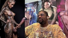 Transgender blonde Daphne gets load covered face from long throbbing member