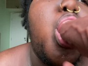 Black Trans Masc Sheds Tears Sucking Big Dick