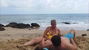 Real Mature Couple, We Are Almost Discovered on the Beach
