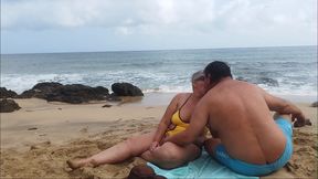 Real Mature Couple, We Are Almost Discovered on the Beach