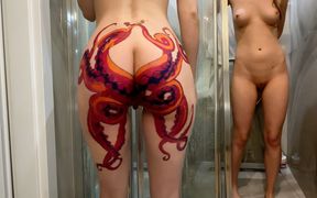 Stepsister Films Herself in Shower on Cam to Show Huge Octopus Ass Tattoo
