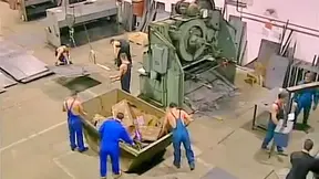 Factory coworkers slamming hard in homosexual threesome