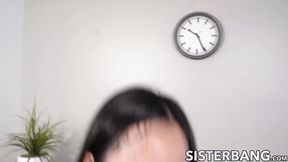 ”Petite & titty Asian Luna Mills jumps like crazy on her stepbros fat shaft”