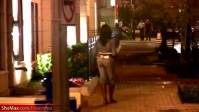 Seductive ebony t-girl we picked up in the streets jerks off