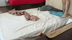 Amateur couple crazy sex in the bedroom. Wife with hairy pussy, big ass, big tits.