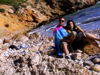 Beach banging with cute brunette hair woman