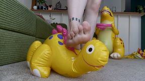 Evil step sister barefoot stomps your dinosaurs